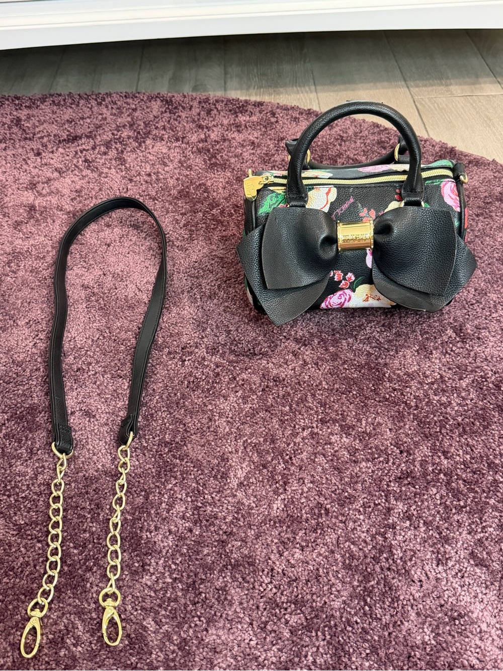 Betsey Johnson Floral Mini Satchel with Black Bow Accent
